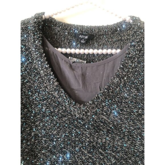 NWT Apt 9 Womens Size M Gray Sweater Sequin Infused V-Neck - Picture 2 of 6